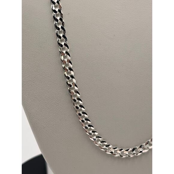 SJ 925 Italy Sterling Sterling Flat Cuban Link Diamond Etched Chain Necklace - Picture 4 of 11